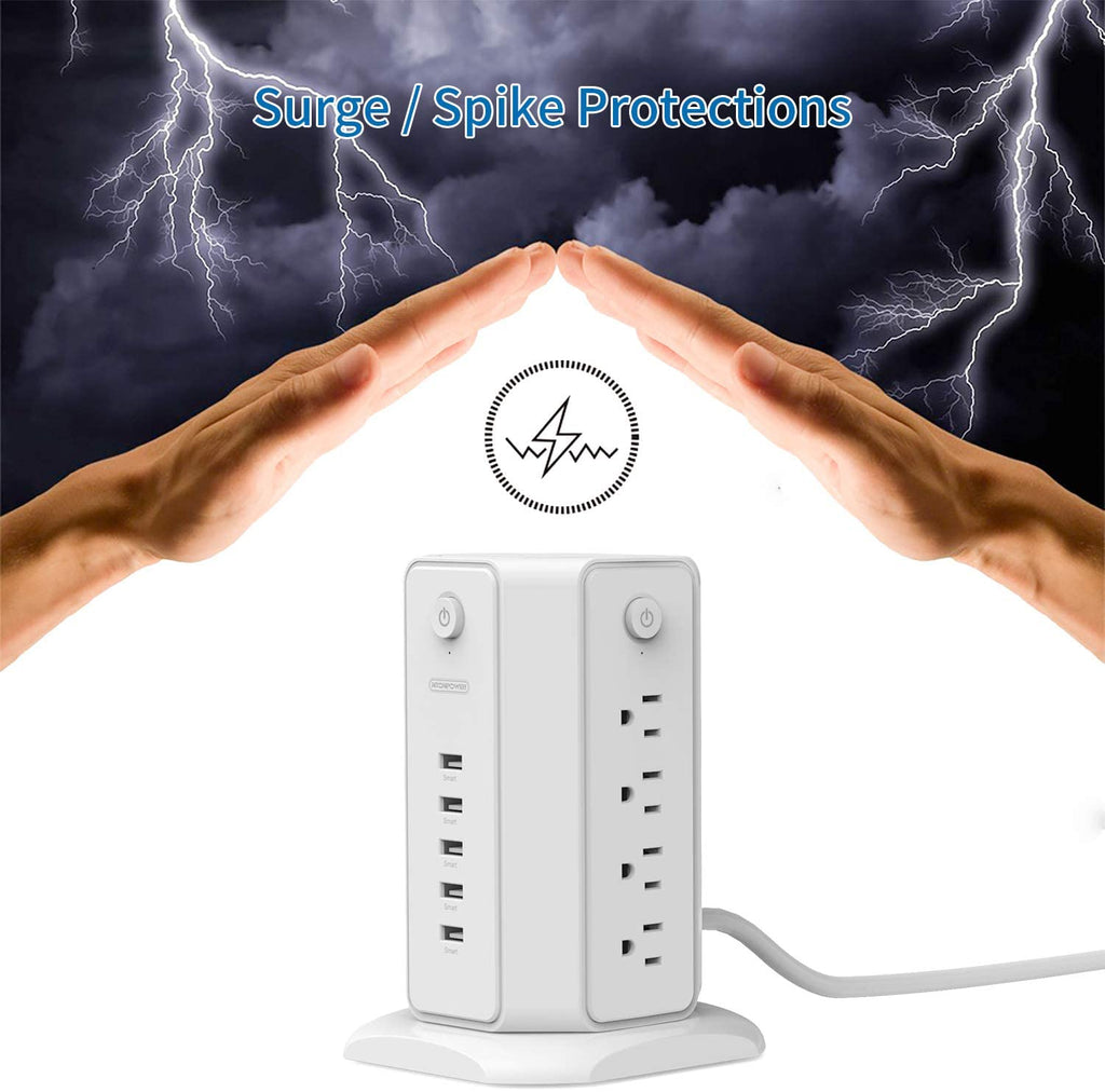 PowerNest 1080J Surge Protector Power Strip Tower 8 Outlets 5 USB