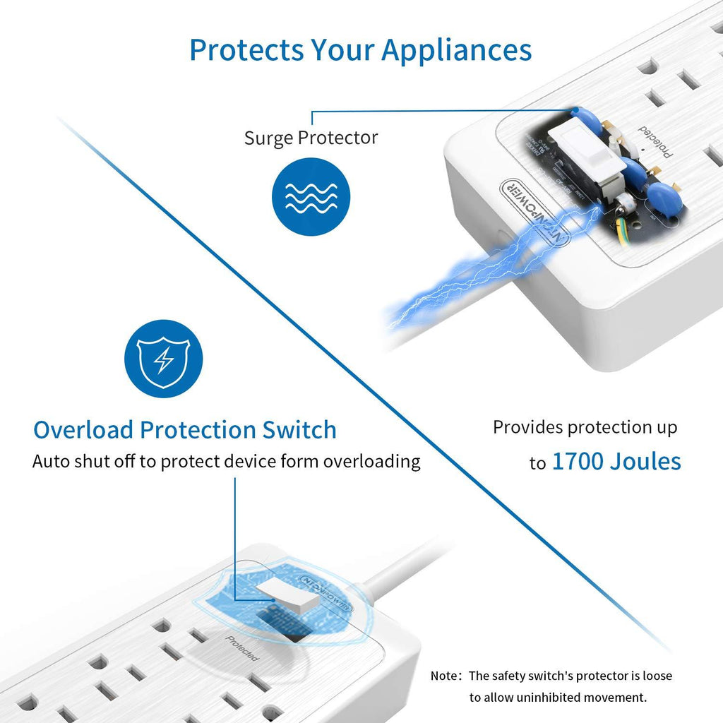 PowerNest SurgePro Power Strip 12 Outlets 3 USB Heavy Duty 2100J