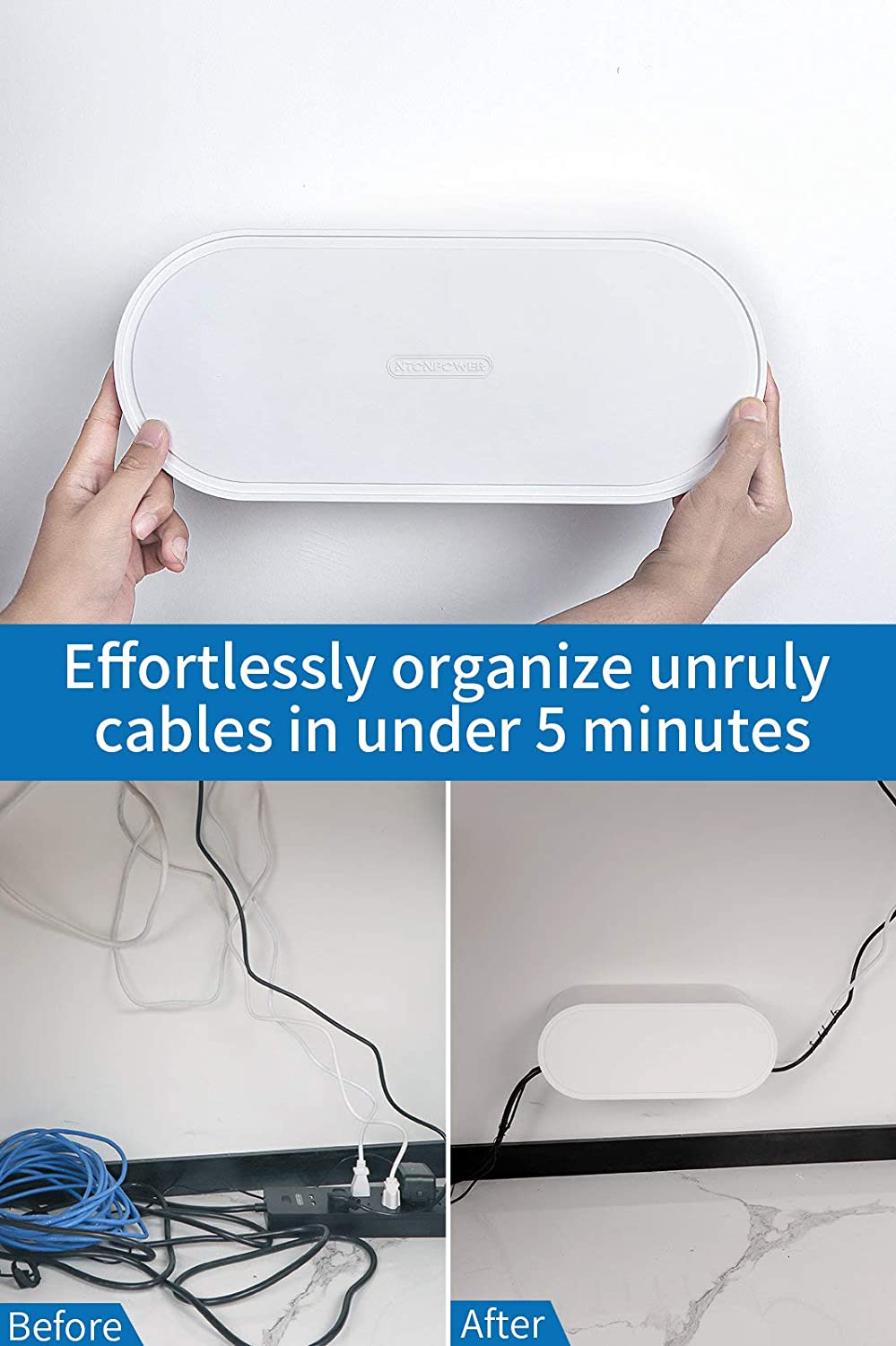 PowerNest Cable Organizer Box Wall Mountable with Lock Lid