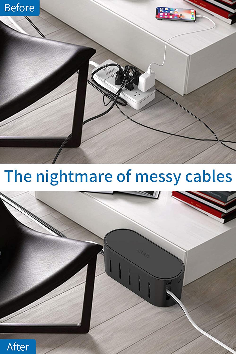 PowerNest Cable Organizer Box Wall Mountable with Lock Lid