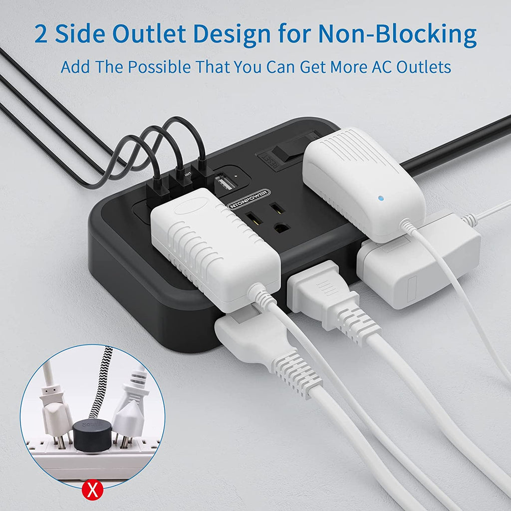 PowerNest Surge Basic Power Strip 6 Outlets 4 USB Flat Plug