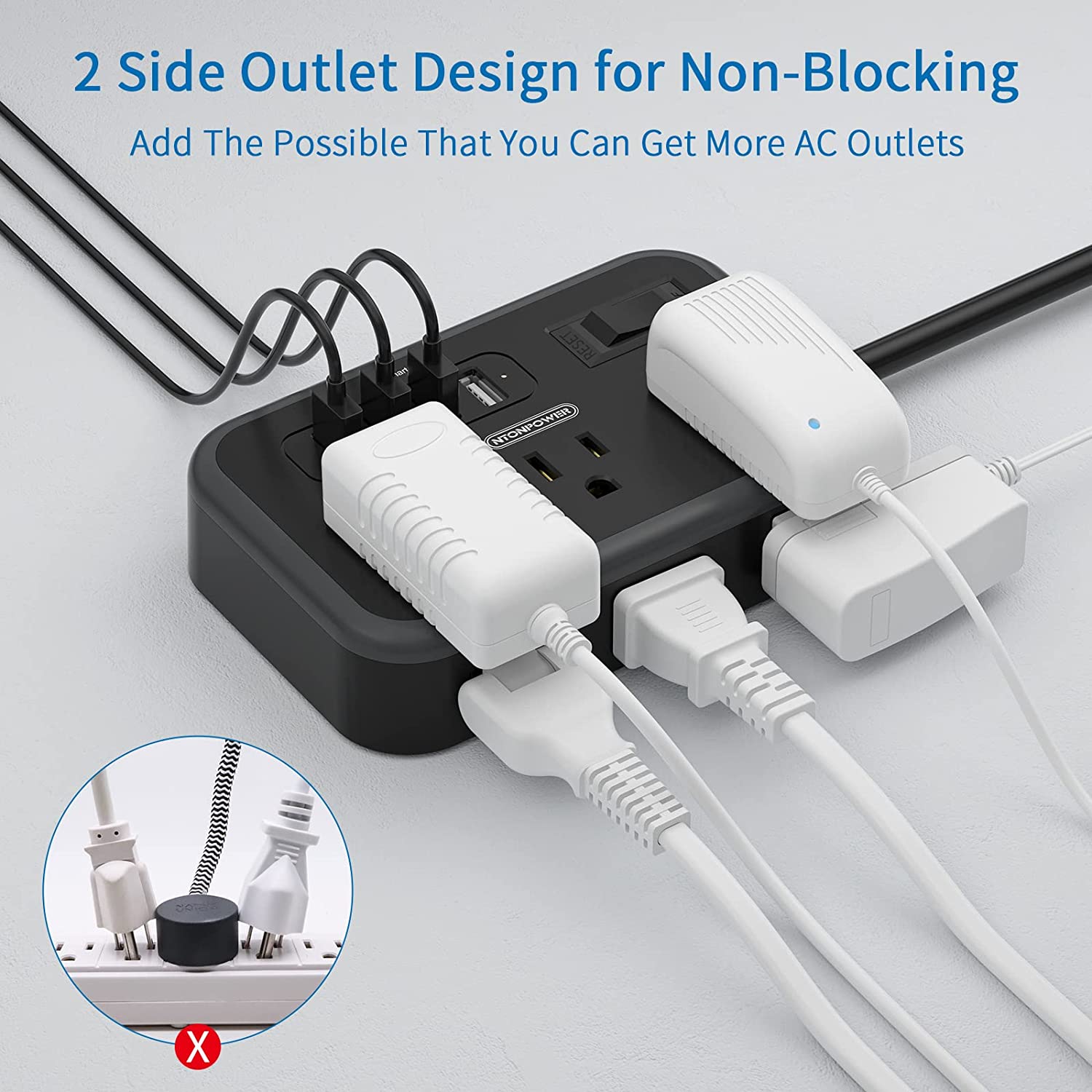 PowerNest Surge Basic Power Strip 6 Outlets 4 USB Flat Plug