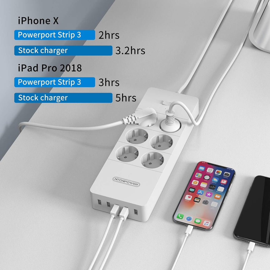 PowerNest EU Surge Protection Power Strip  6 Outlets 5 USB Ports