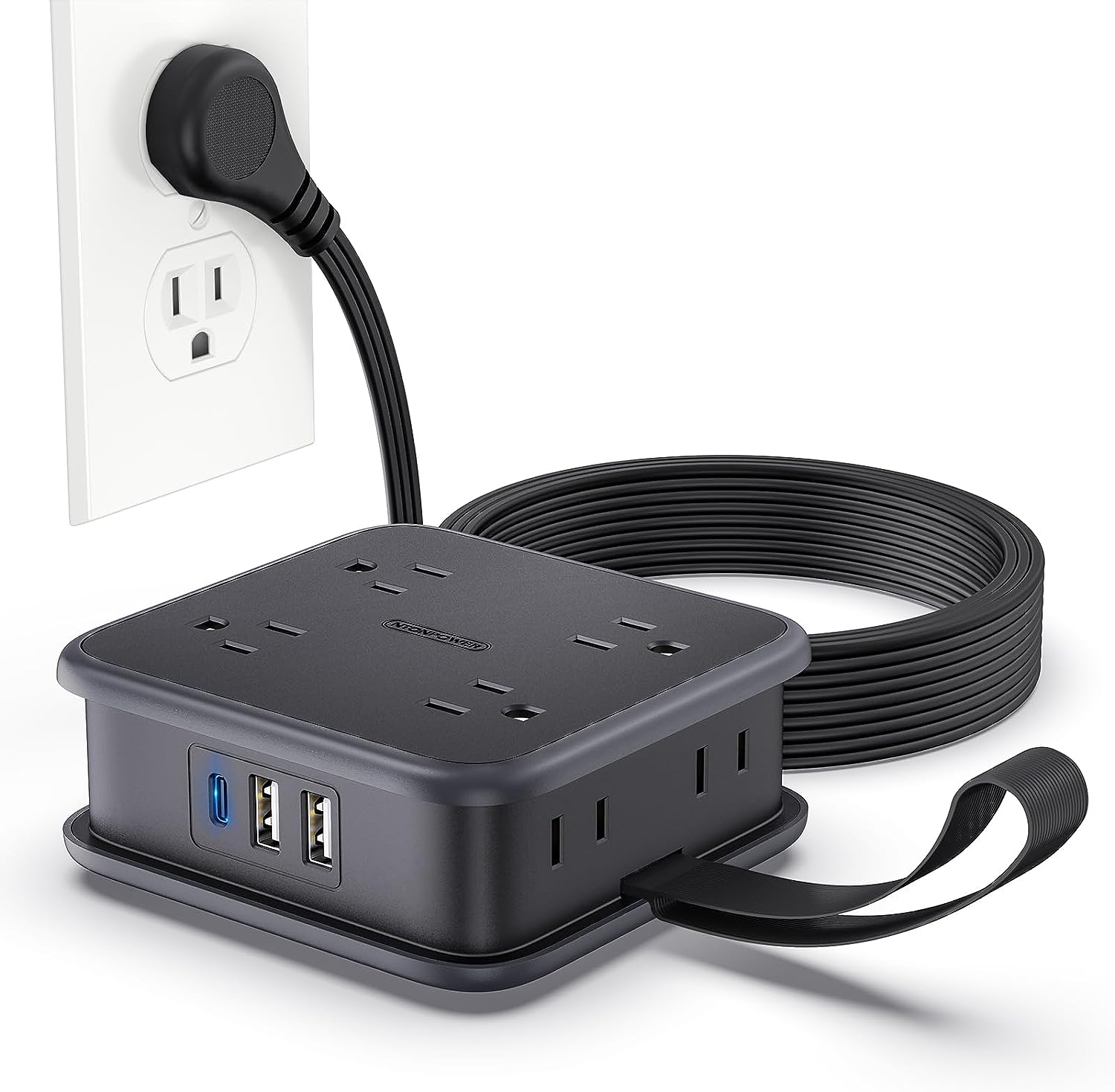PowerNest Power Cube 8 Outlets 3 USB Ports Flat Cord