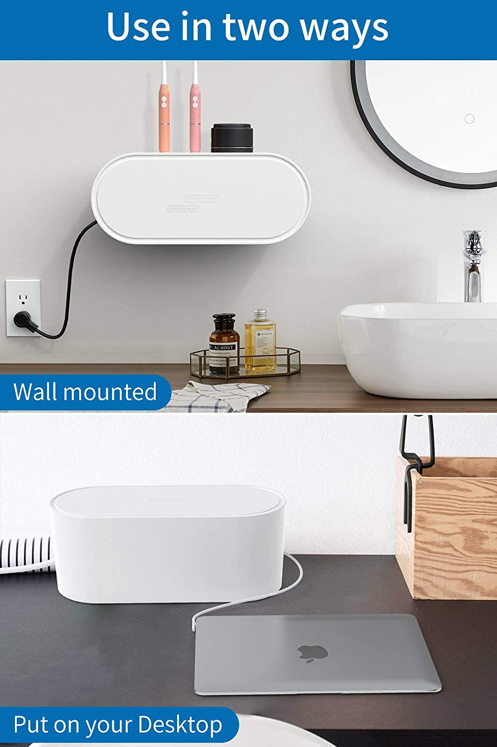 PowerNest Cable Organizer Box Wall Mountable with Lock Lid
