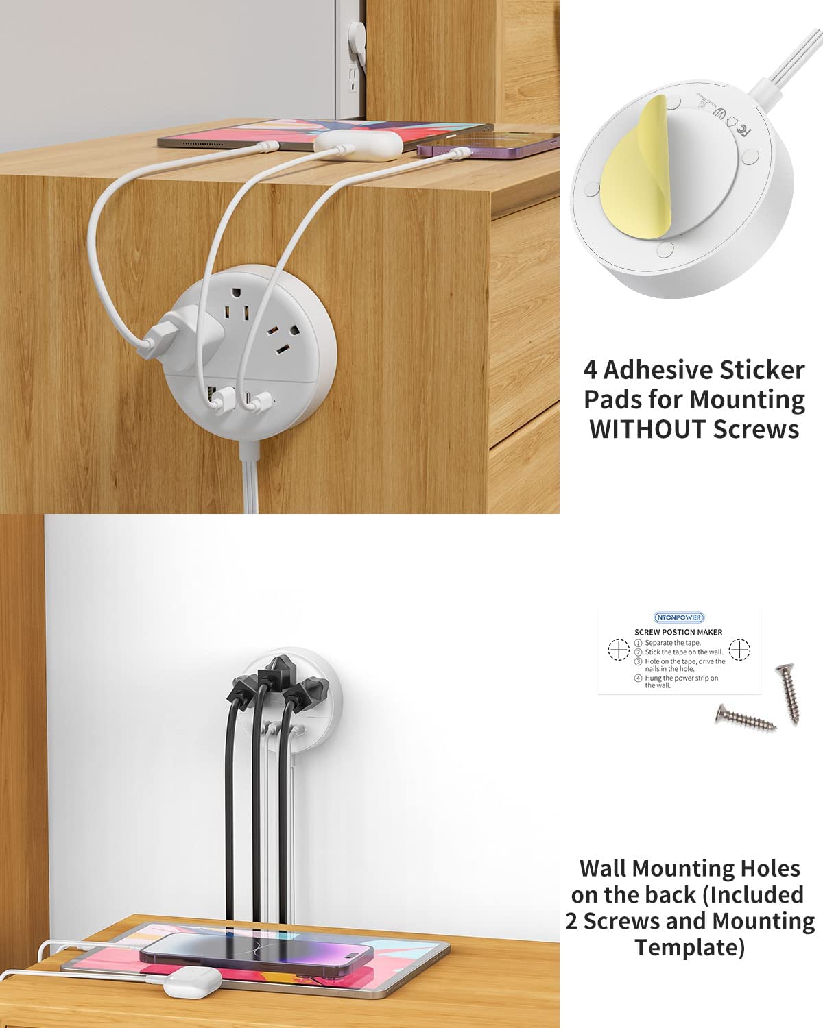 PowerNest New Dot  Power Strip 3 Outlets 2 USB-A 2 USB-C Small&Travel