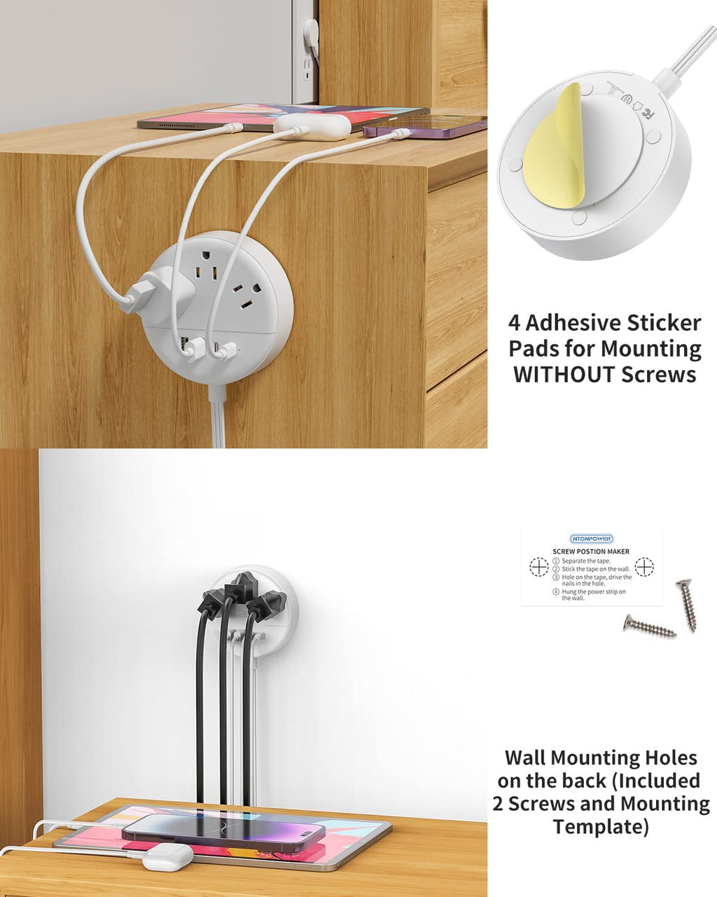 PowerNest New Dot  Power Strip 3 Outlets 2 USB-A 2 USB-C Small&Travel