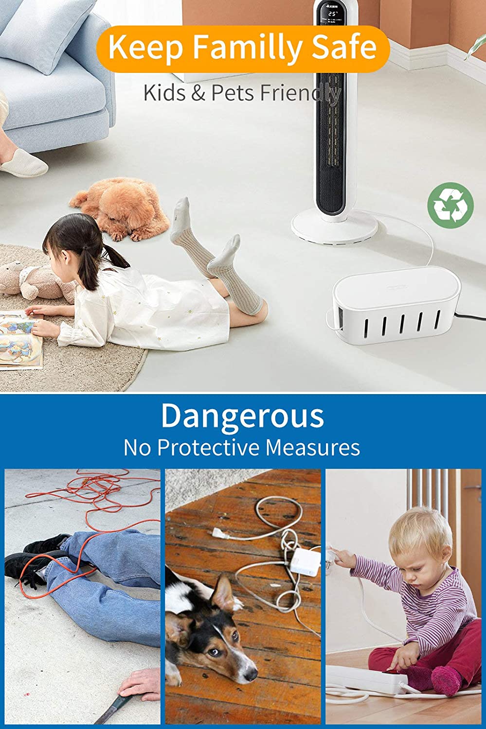 PowerNest Cable Organizer Box Wall Mountable with Lock Lid