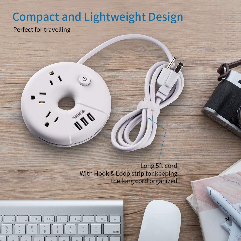 PowerNest i-Donut Power Strip 3 Outlets 3 USB Small&Travel