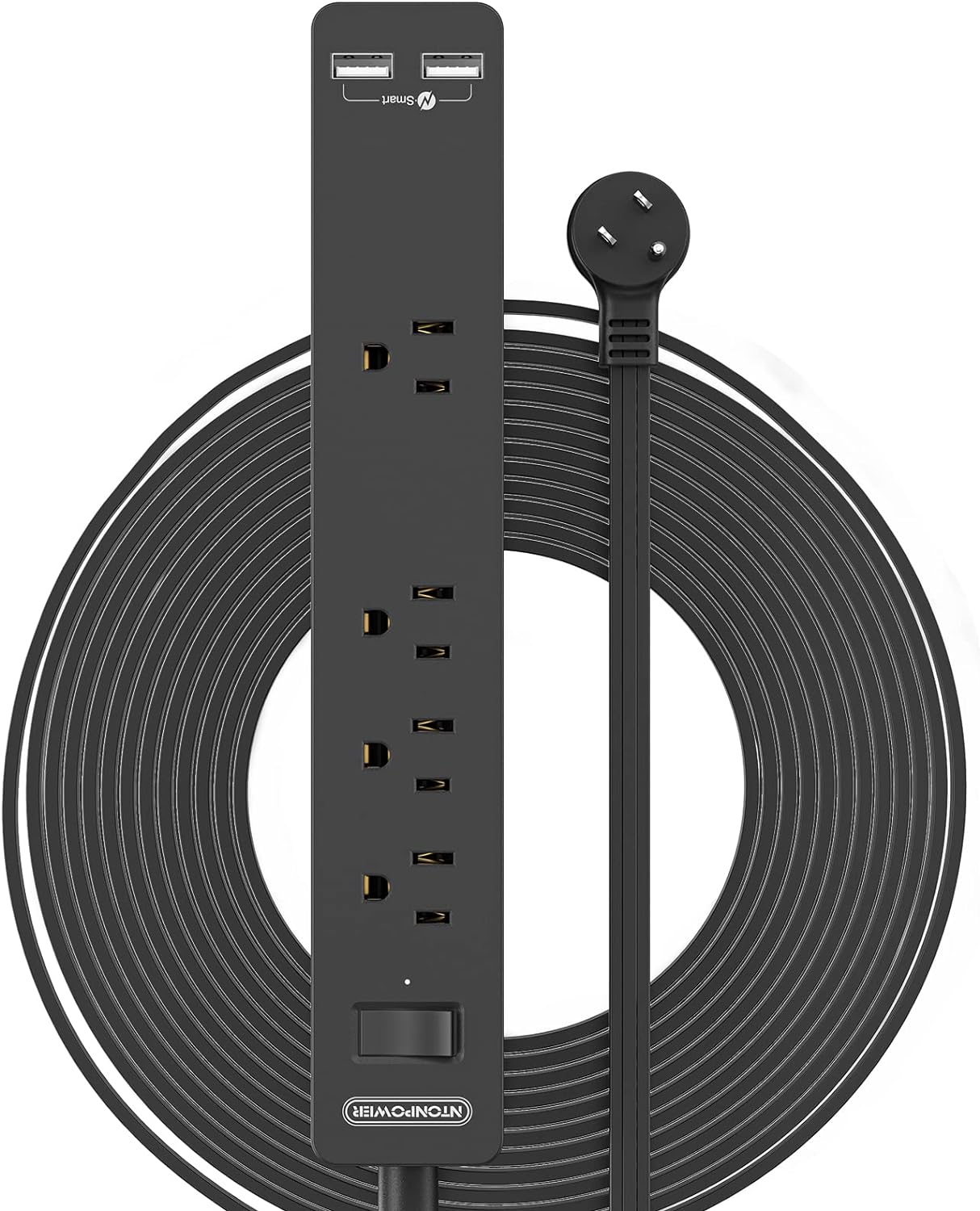 PowerNest Power Strip 4 Outlets 2 USB Super Flat Extension Cord