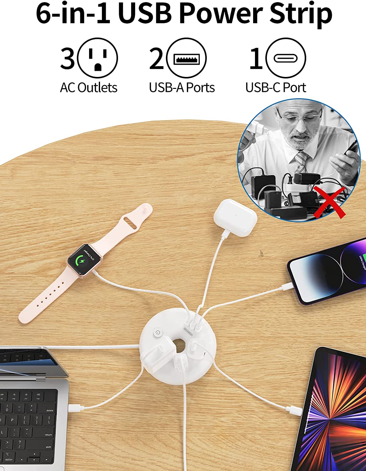 PowerNest New i-Donut Power Strip 3 Outlets 2 USB-A 1 Type C
