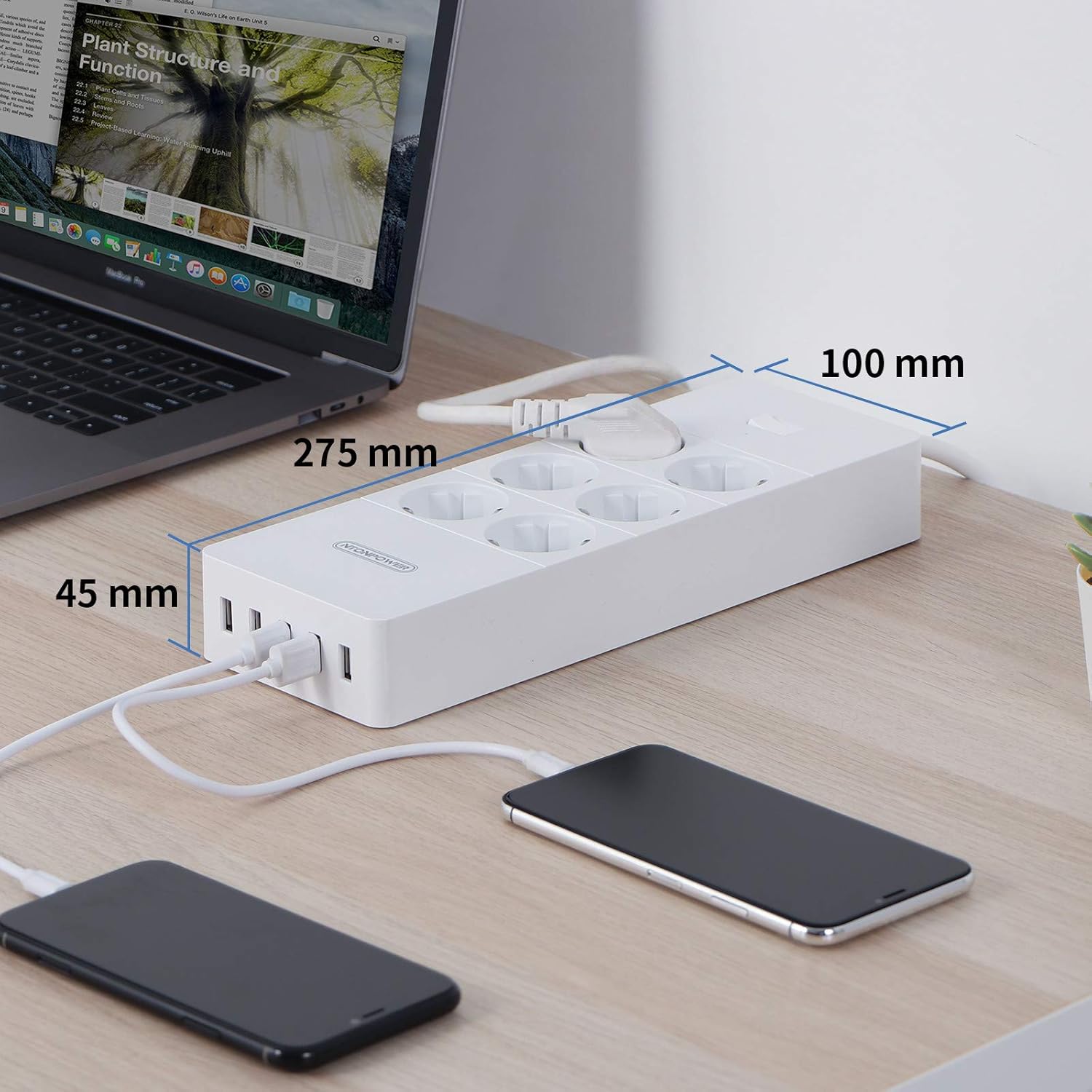PowerNest EU Surge Protection Power Strip  6 Outlets 5 USB Ports