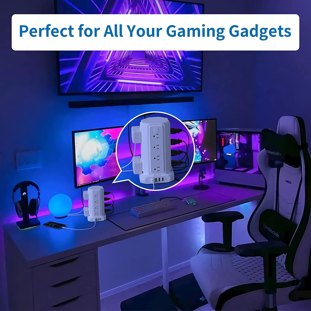 PowerNest Surge Protector Power Strip Tower 16 Outlets 4 USB 1080J