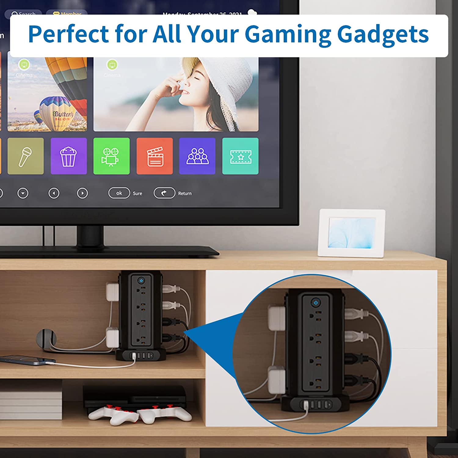 PowerNest Surge Protector Power Strip Tower 16 Outlets 4 USB 1080J