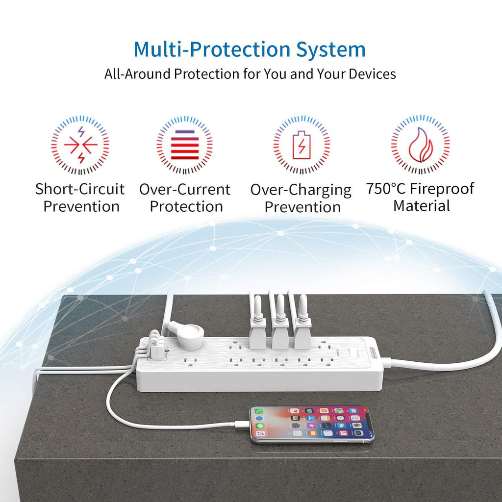 PowerNest SurgePro Power Strip 12 Outlets 3 USB Heavy Duty 2100J