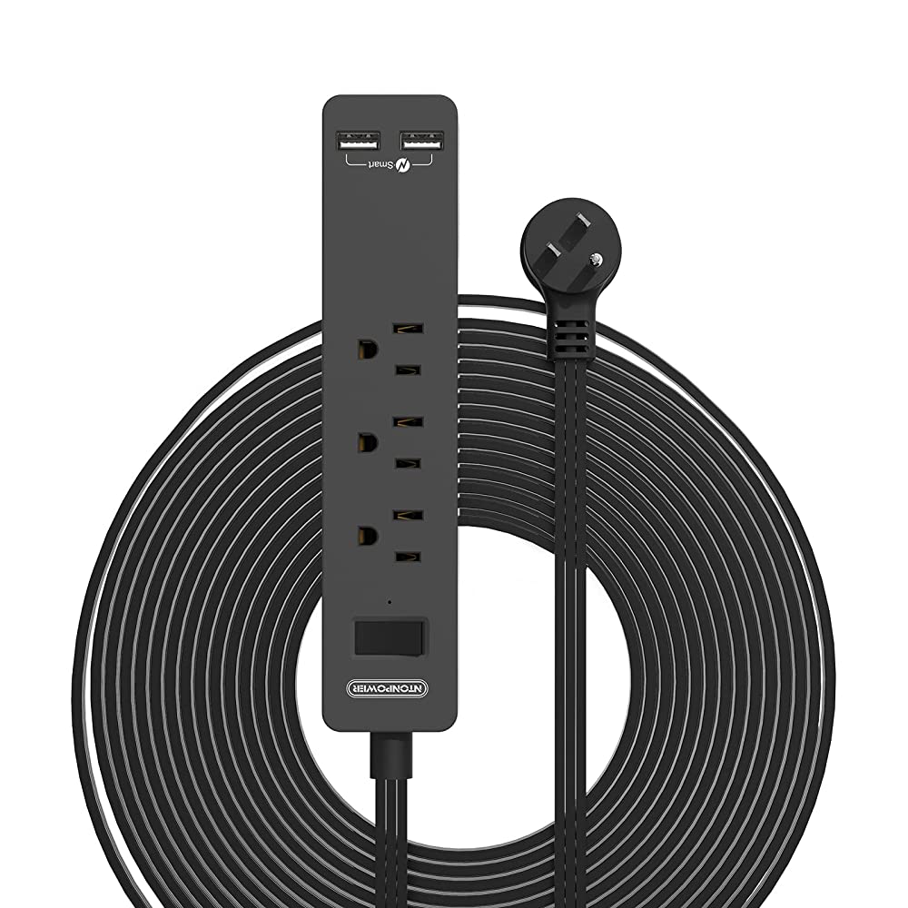 PowerNest Power Strip 3 Outlets 2 USB  Flat Cord
