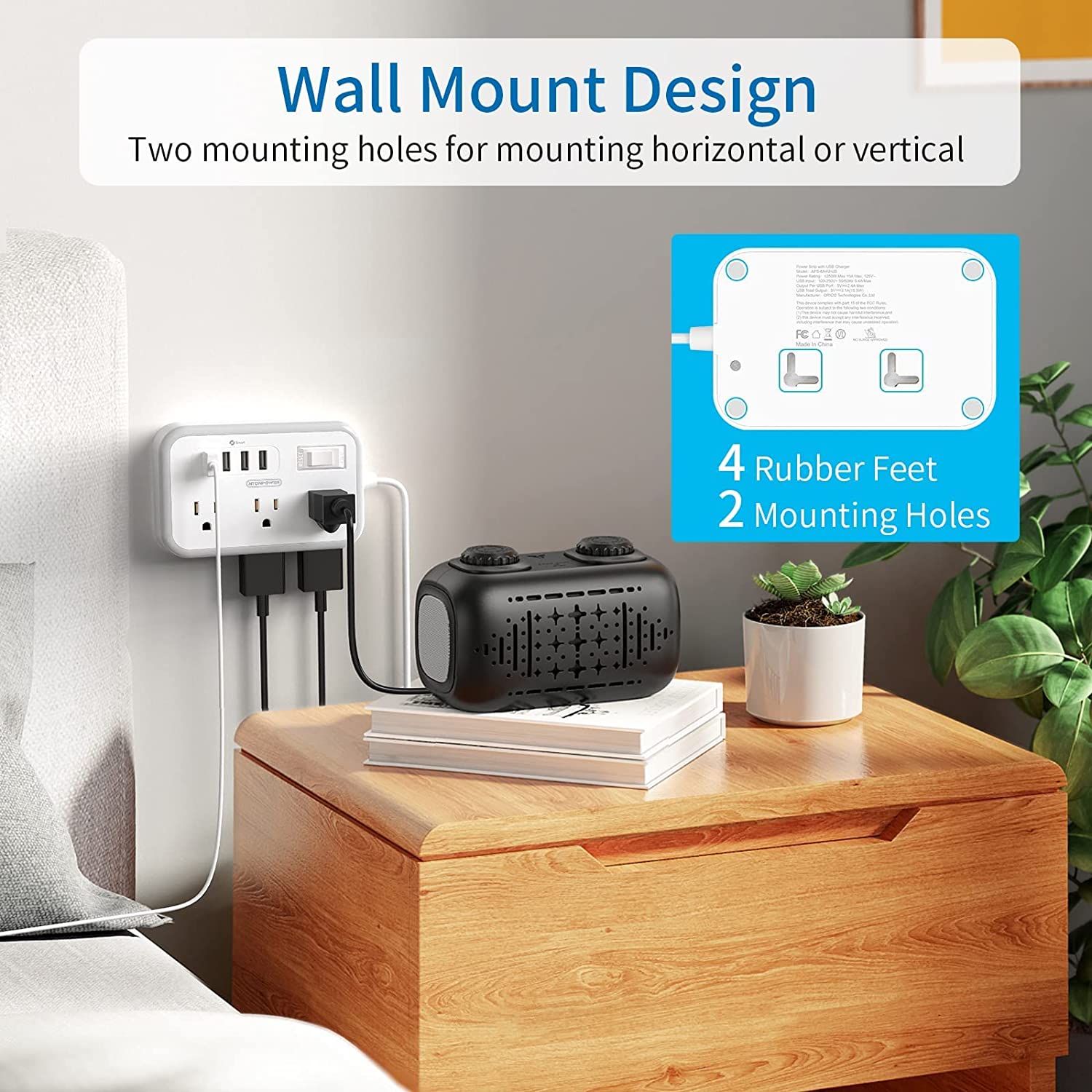 PowerNest Surge Basic Power Strip 6 Outlets 4 USB Flat Plug