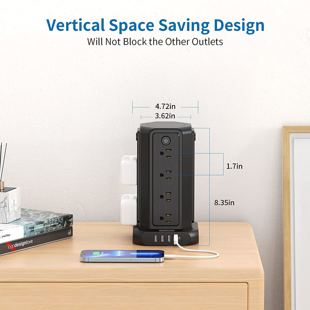 PowerNest Surge Protector Power Strip Tower 16 Outlets 4 USB 1080J