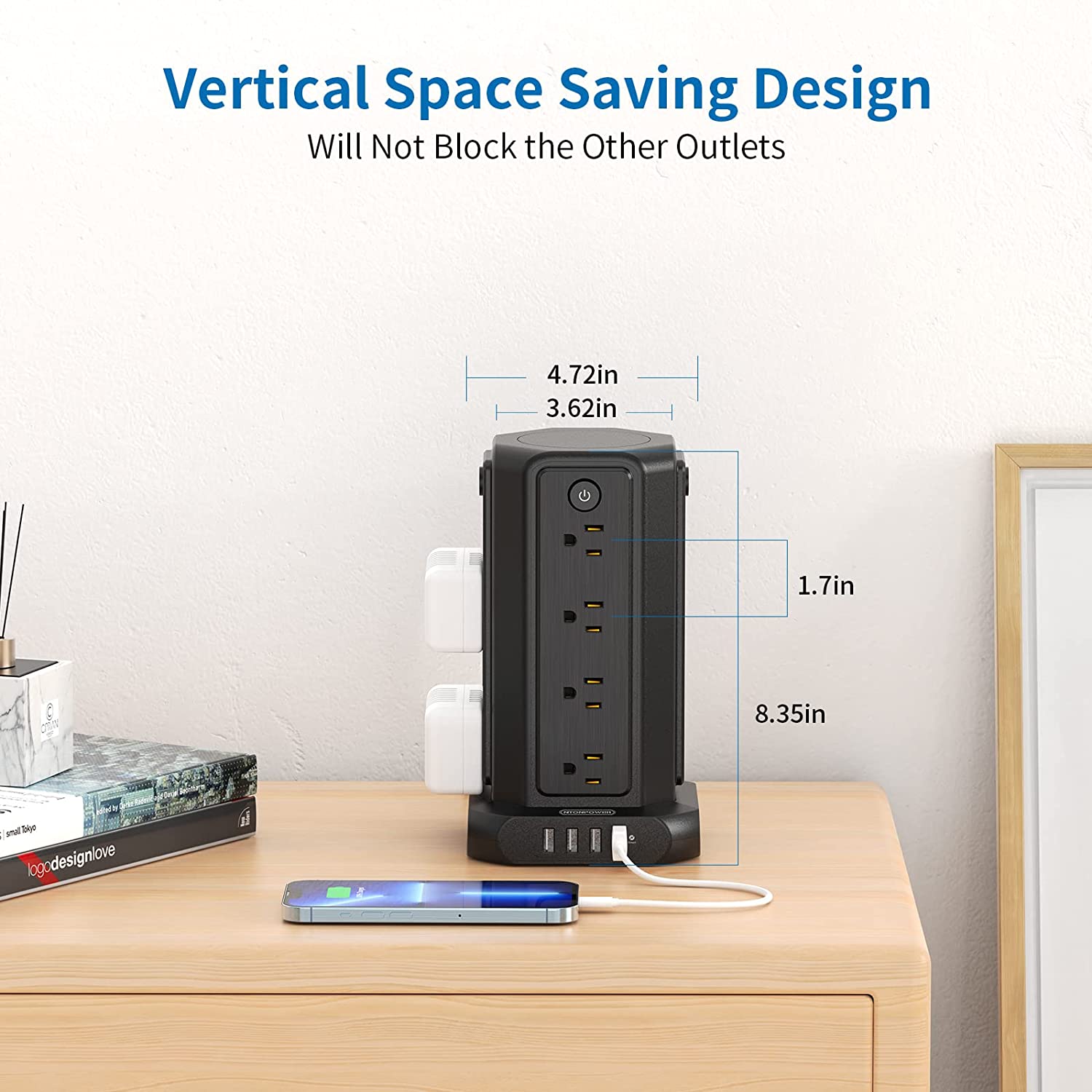 PowerNest Surge Protector Power Strip Tower 16 Outlets 4 USB 1080J