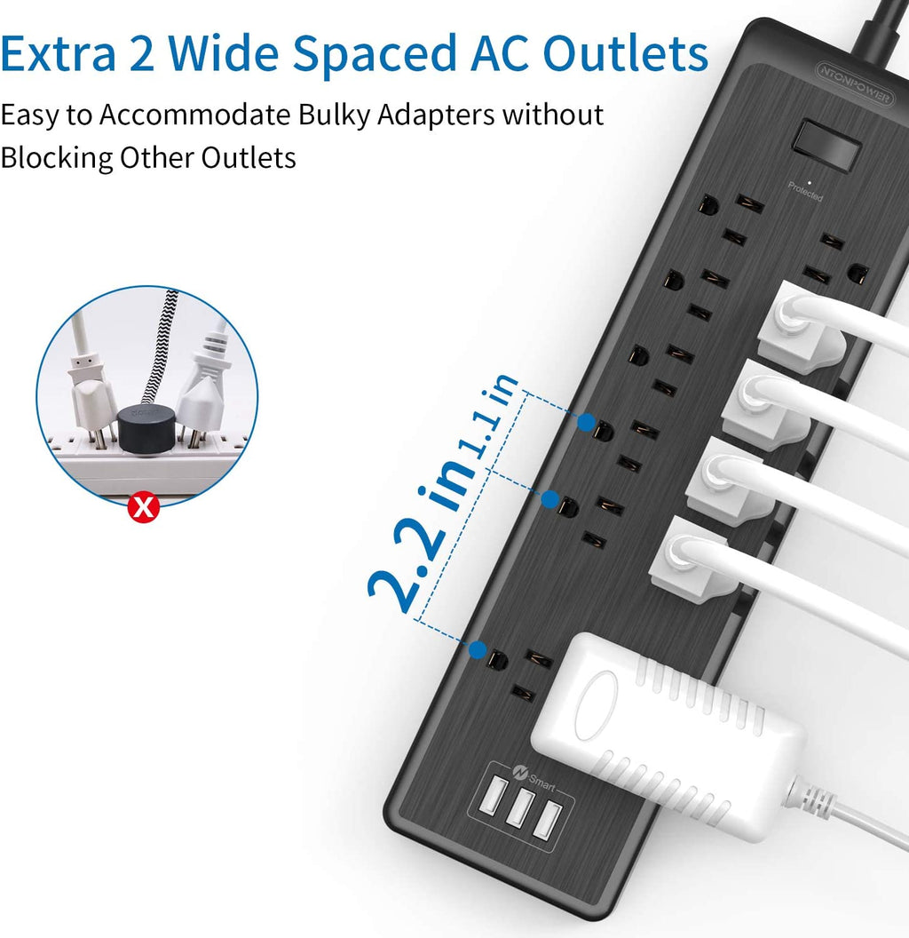 PowerNest SurgePro Power Strip 12 Outlets 3 USB Heavy Duty 2100J
