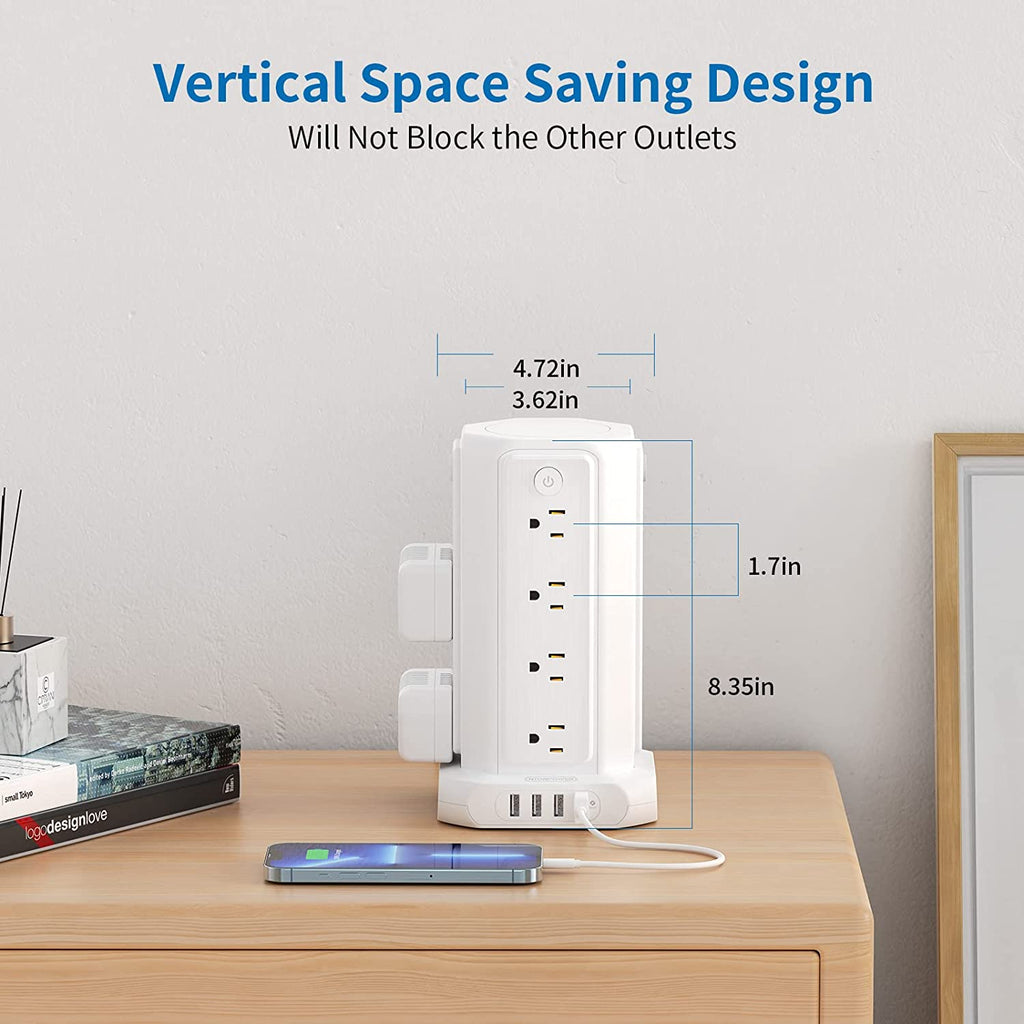 PowerNest Surge Protector Power Strip Tower 16 Outlets 4 USB 1080J