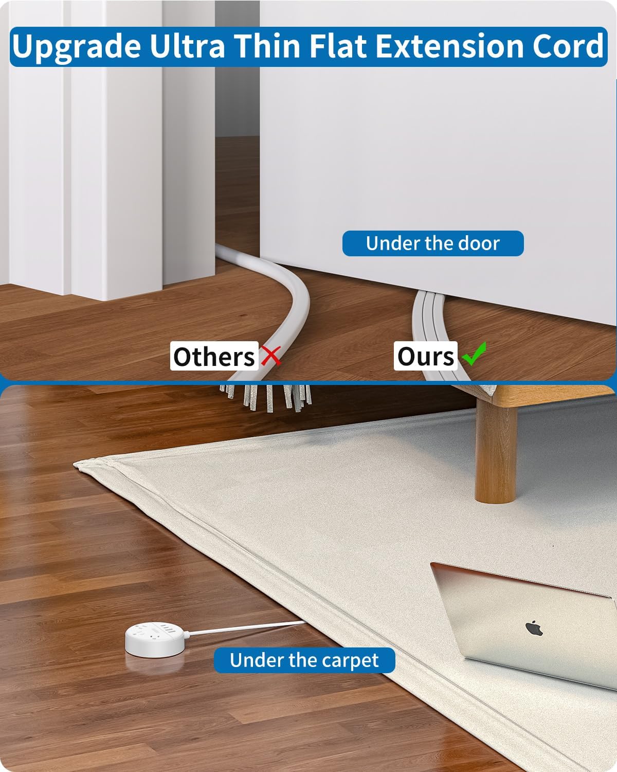 PowerNest New Dot Flat Cord Power Strip 3 Outlets 4 USB Ports