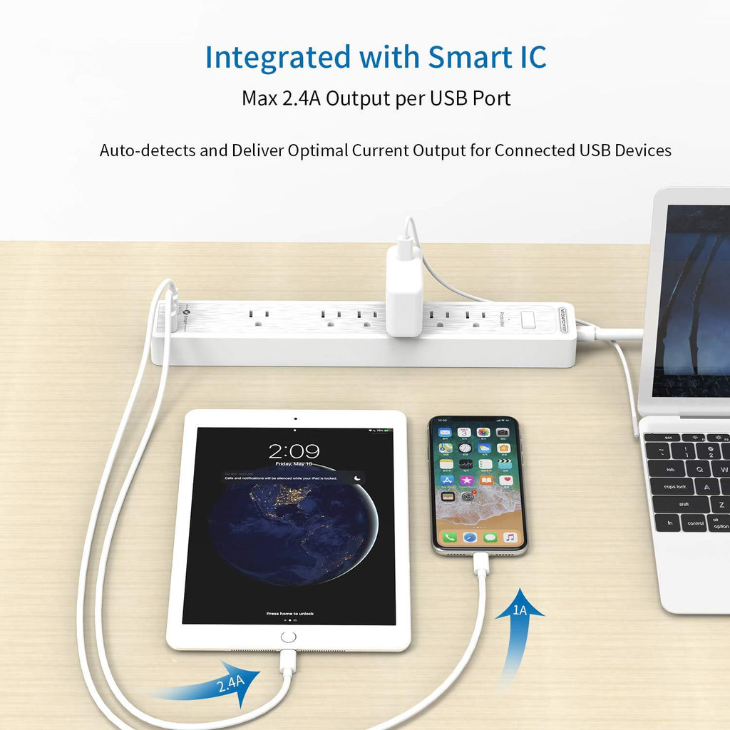 PowerNest Surge Protector 6 Outlets  2 USB 500J