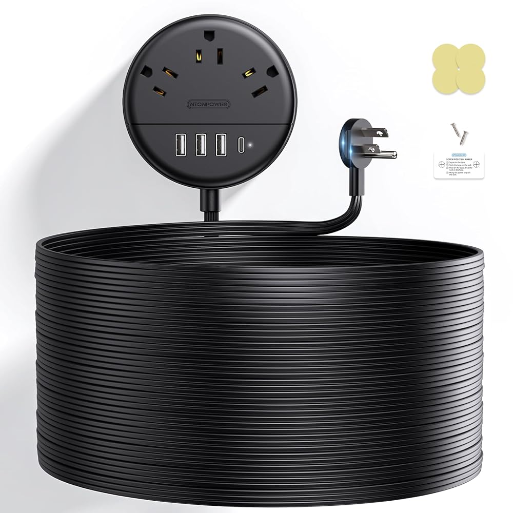 PowerNest New Dot Flat Cord Power Strip 3 Outlets 4 USB Ports