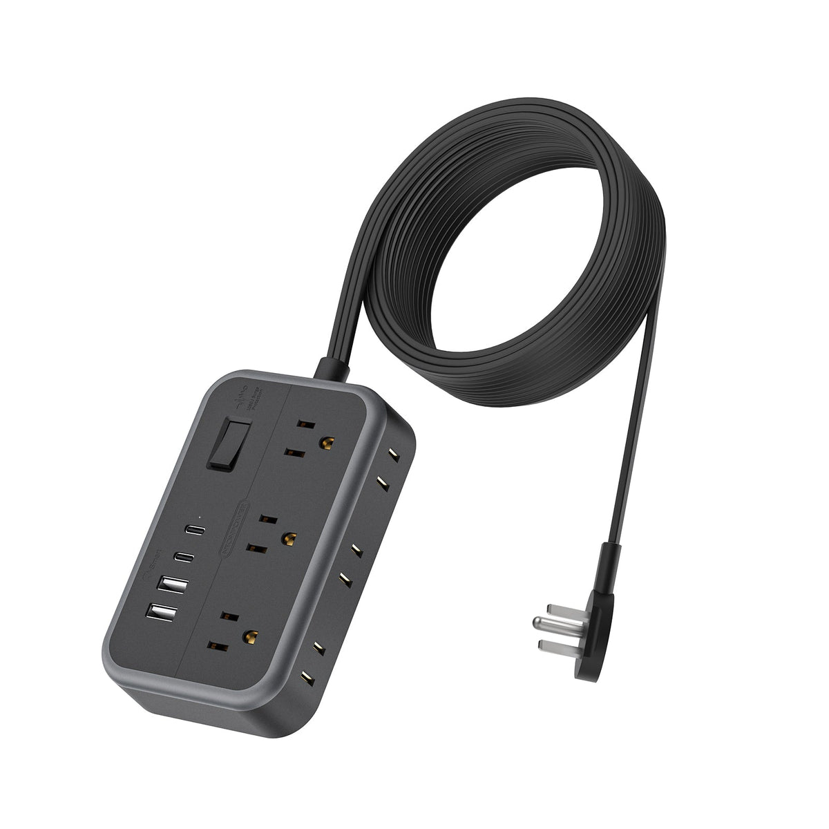 PowerNest New Surge Basic Power Strip 6 Outlets 2 USB 2 TYPE-C Flat Cord