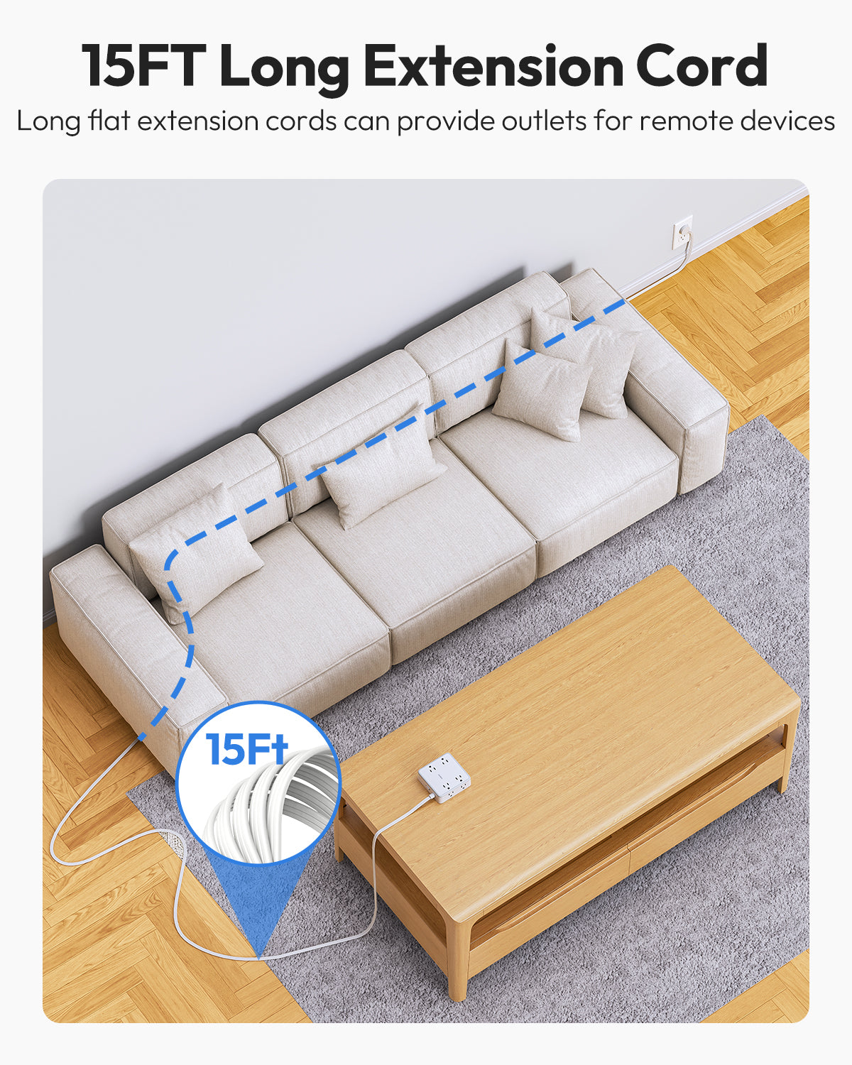 PowerNest Widecube Power Strip 8 Outlets 2 USB-A 1 USB-C