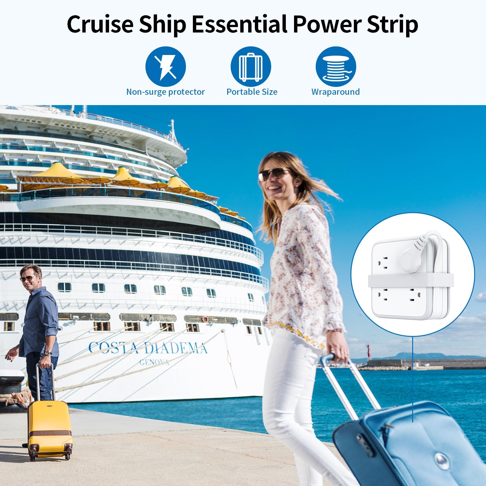 PowerNest Power Cube 8 Outlets 3 USB Ports Flat Cord