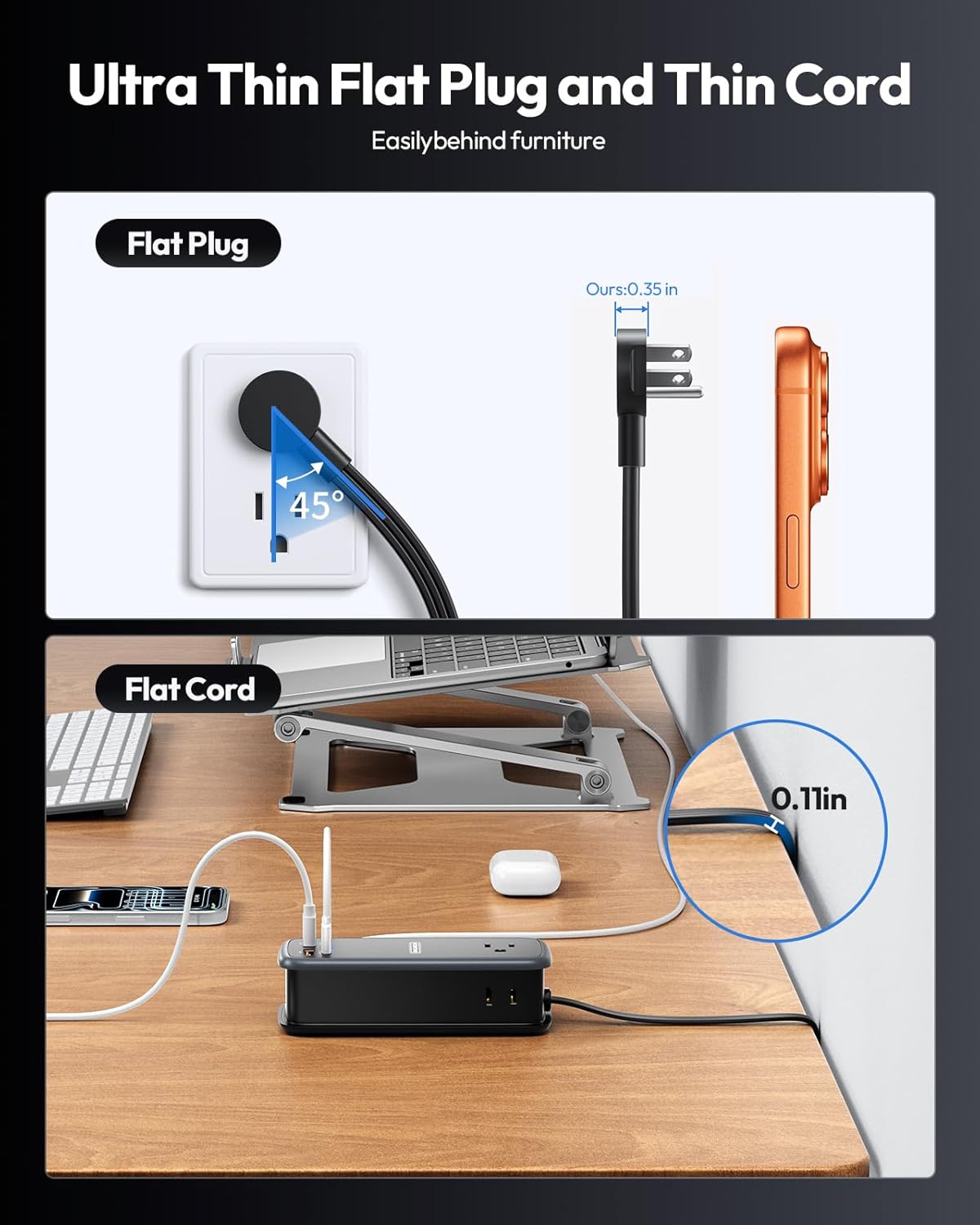 PowerNest GAN Ultra 100W USB  Power Strip, 3 Outlets 2 USB-A 2 USB-C