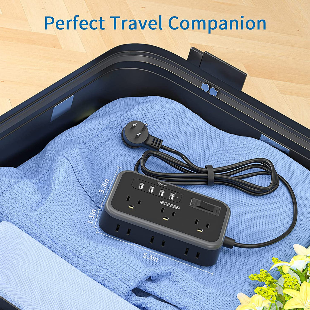 PowerNest Surge Basic Power Strip 6 Outlets 4 USB Flat Plug