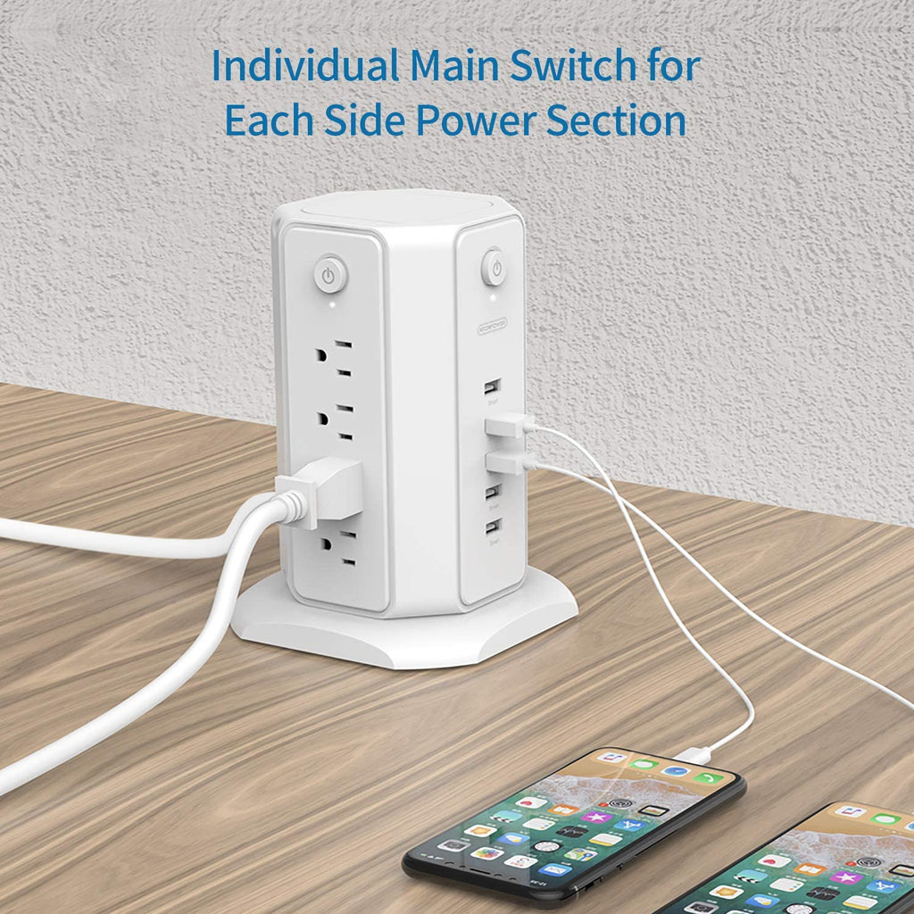 PowerNest 1080J Surge Protector Power Strip Tower 8 Outlets 5 USB
