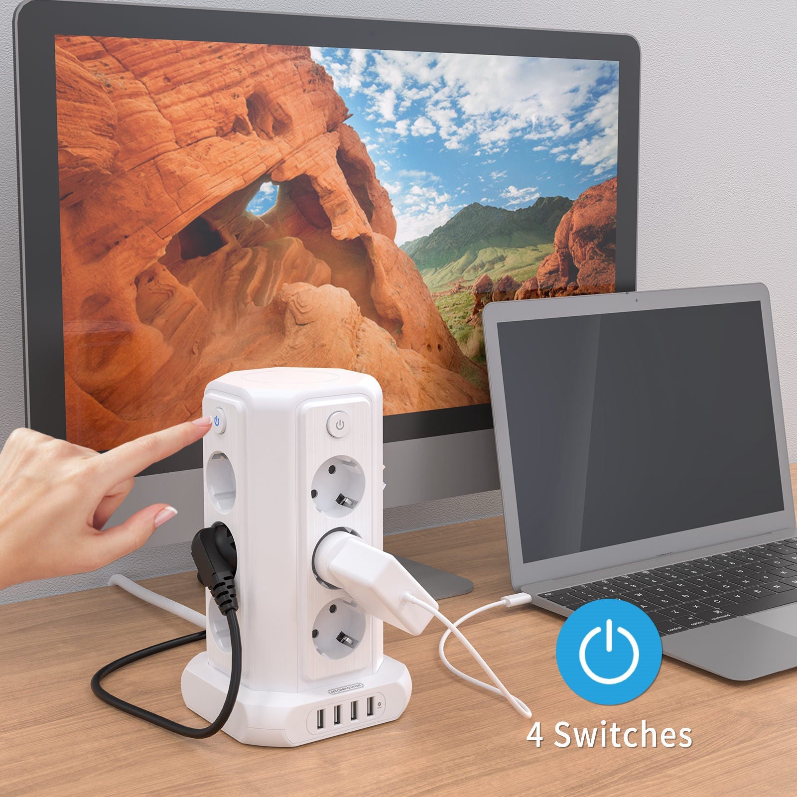 PowerNest EU Surge Protection Power Strip Tower 12 Outlets 4 USB 1080J