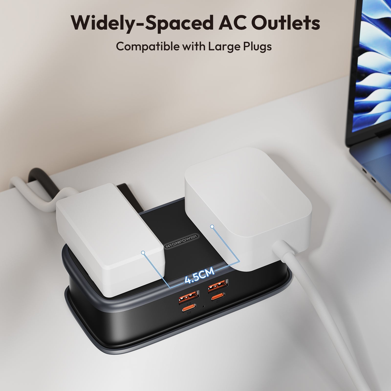 PowerNest EU Pocket Power Strip 2 Outlets 2 USB-A 2 USB-C 65W GaN