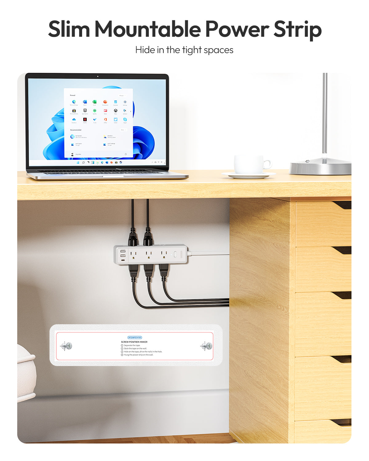 PowerNest Surge Protector  Power Strip 9 Outlets 2 USB-A 1 USB-C