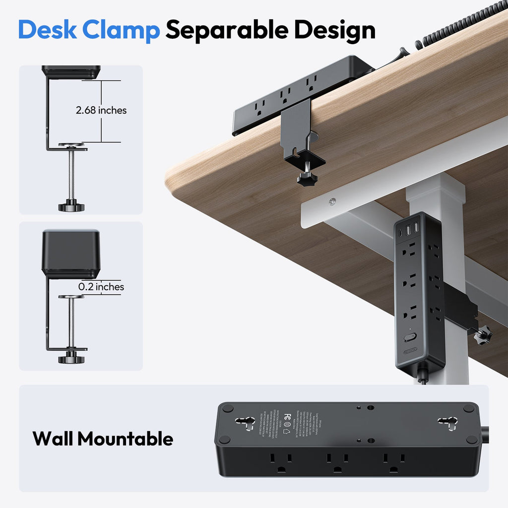 PowerNest Standing Desk Power Strip 9 Outlets 2 USB-A 1 USB-C