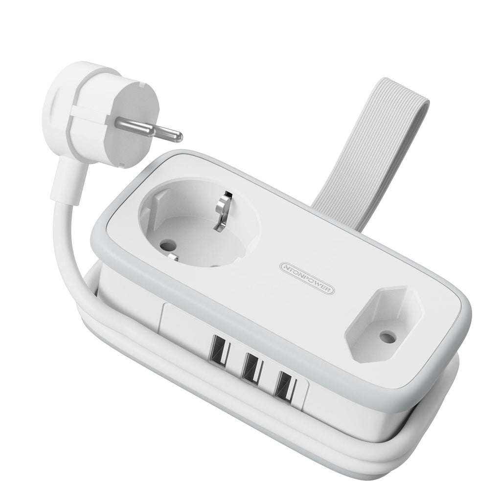PowerNest New EU Pocket Power Strip 2 Outlets 3 USB-A Cruise Travel