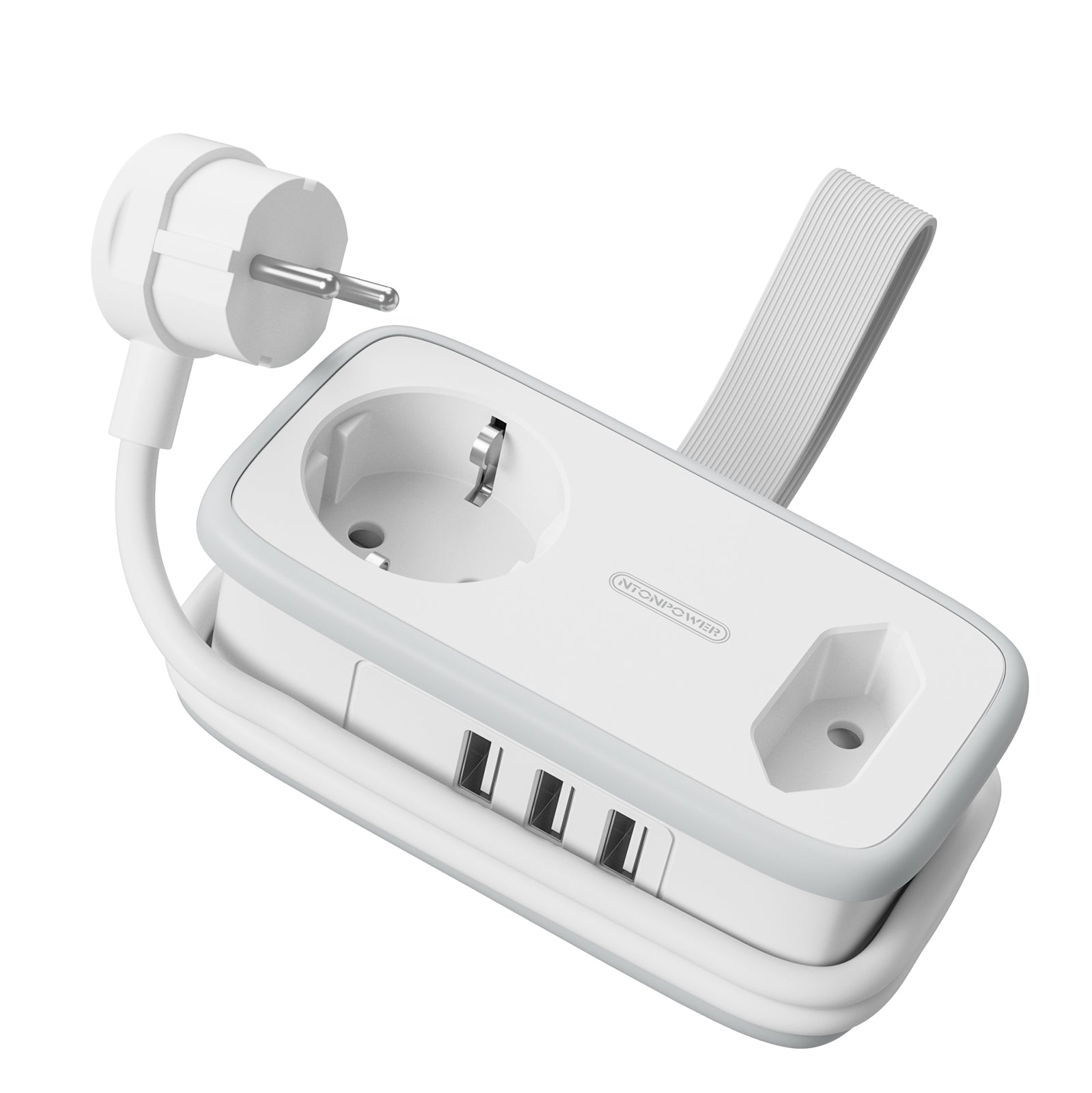 PowerNest New EU Pocket Power Strip 2 Outlets 3 USB-A Cruise Travel