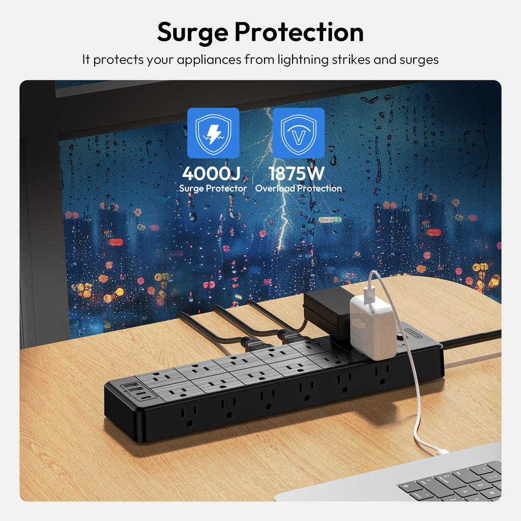PowerNest Surge Protector Power Strip 24 Outlets 2 USB-A 2-USB C