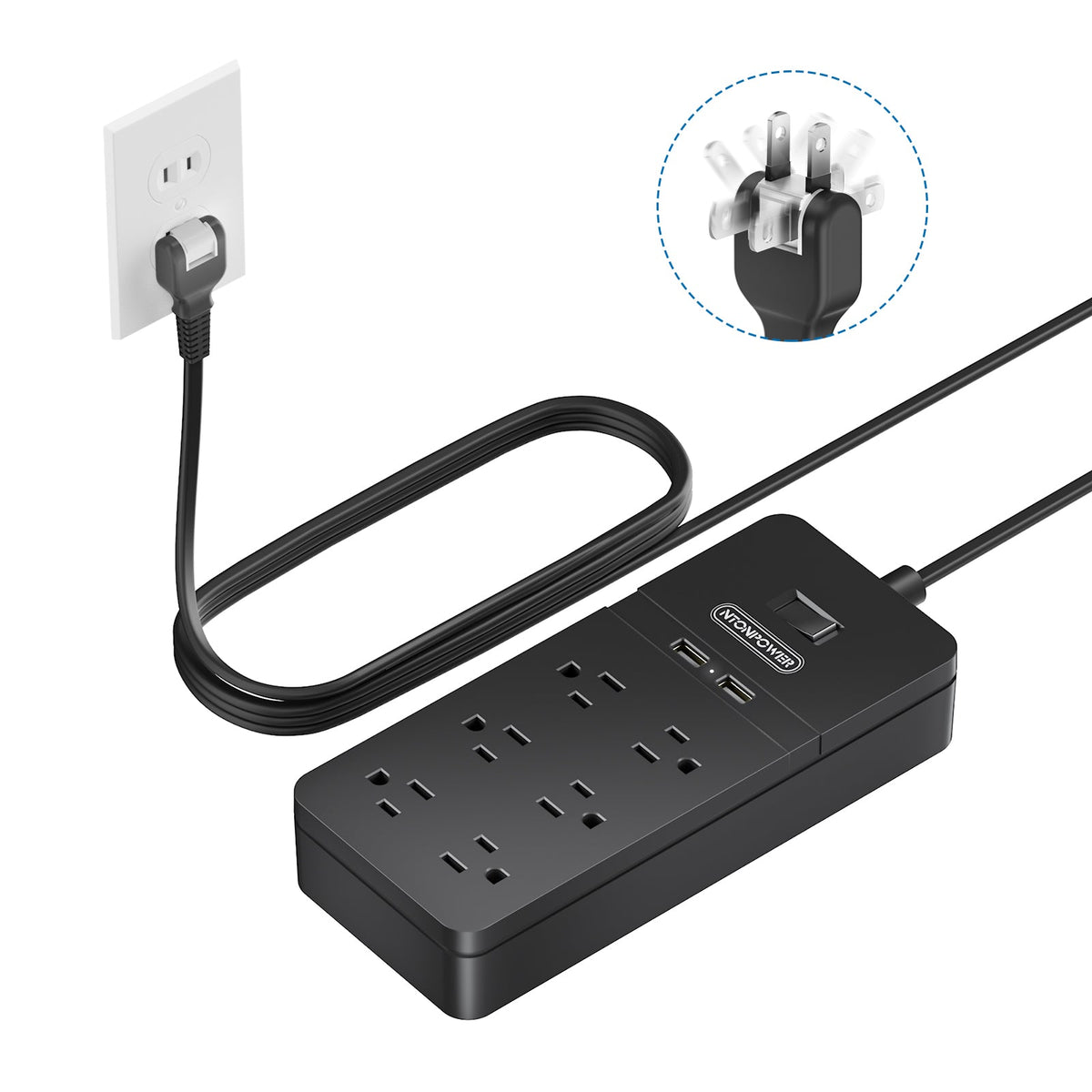 PowerNest New Surge Protector 2100J 6 Outlets 2 USB Rotating Plug