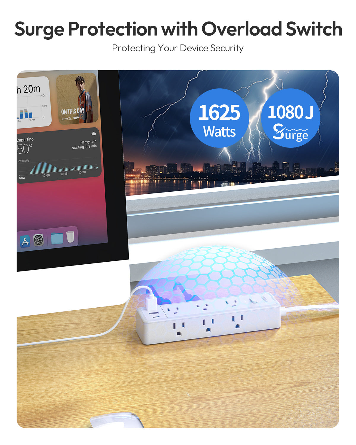 PowerNest Surge Protector  Power Strip 9 Outlets 2 USB-A 1 USB-C