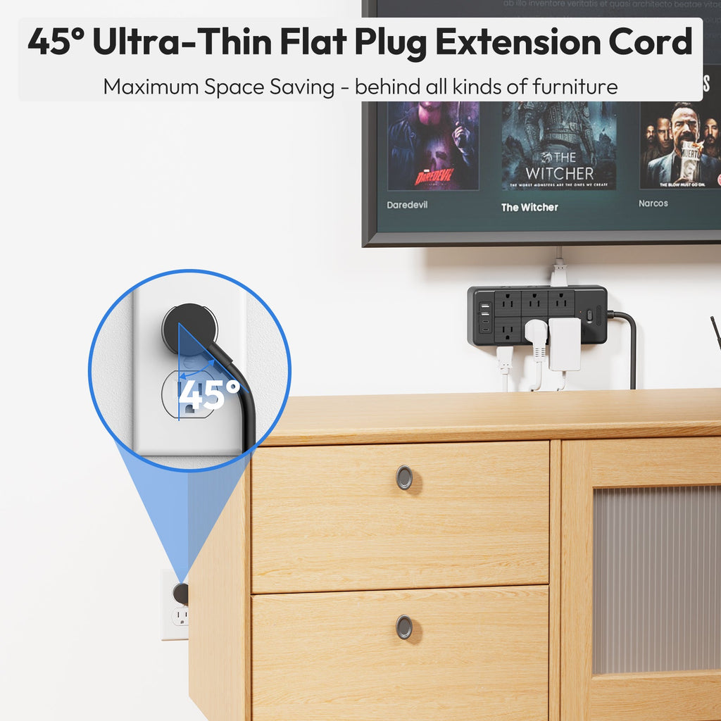 PowerNest Surge Protector Power Strip 12 Outlets 2 USB-A 2-USB C