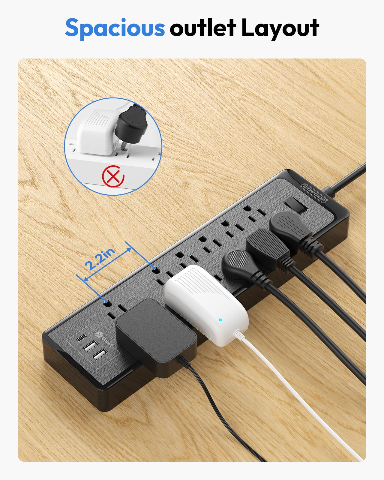 PowerNest Surge Protector Power Strip 12 Outlets 2 USB-A 1-USB C（SKU: LS-12A3U-US-BK-4.6M,  ASIN: B08CKBHCLD, GTIN：6954301173823）