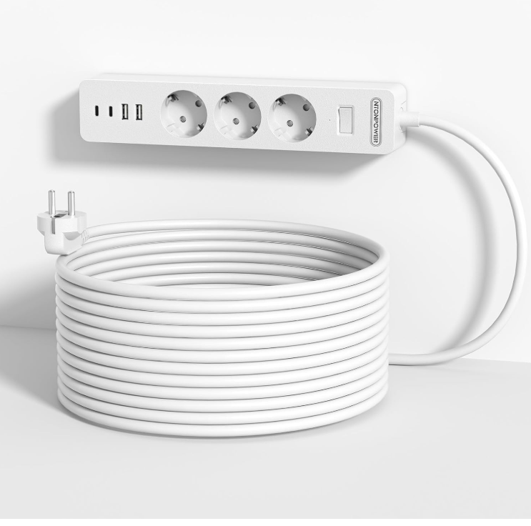PowerNest EU Power Strip 3 Socket 2 USB Overvoltage Protection