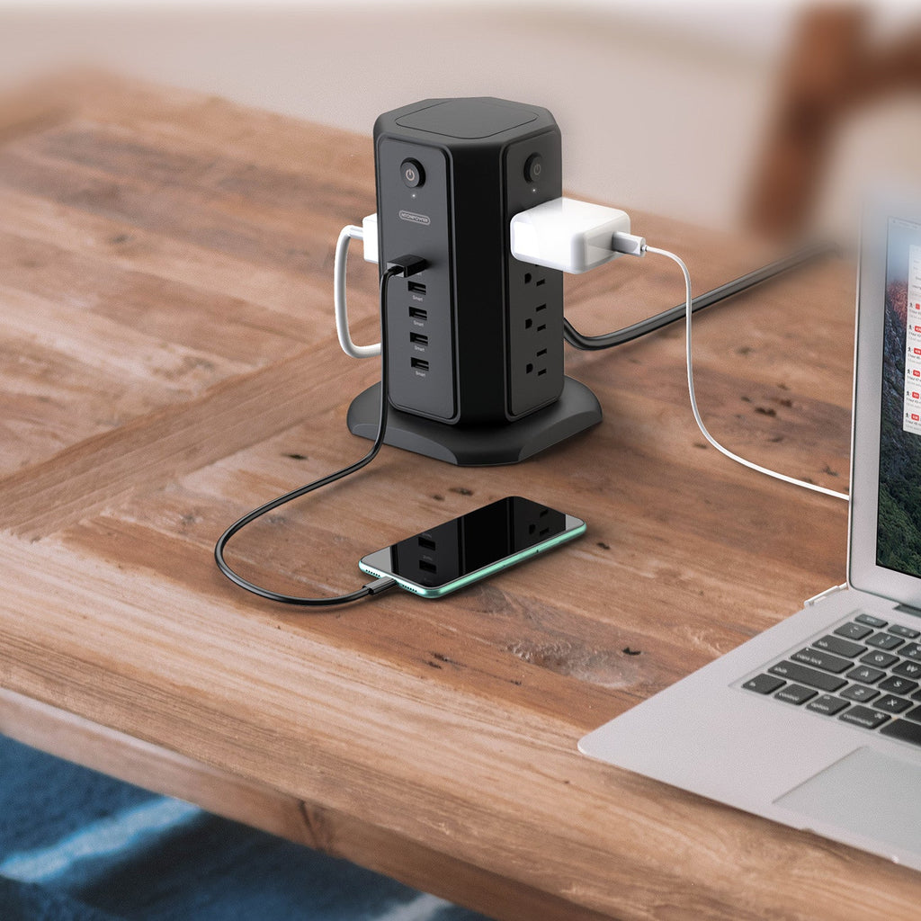 PowerNest 1080J Surge Protector Power Strip Tower 8 Outlets 5 USB