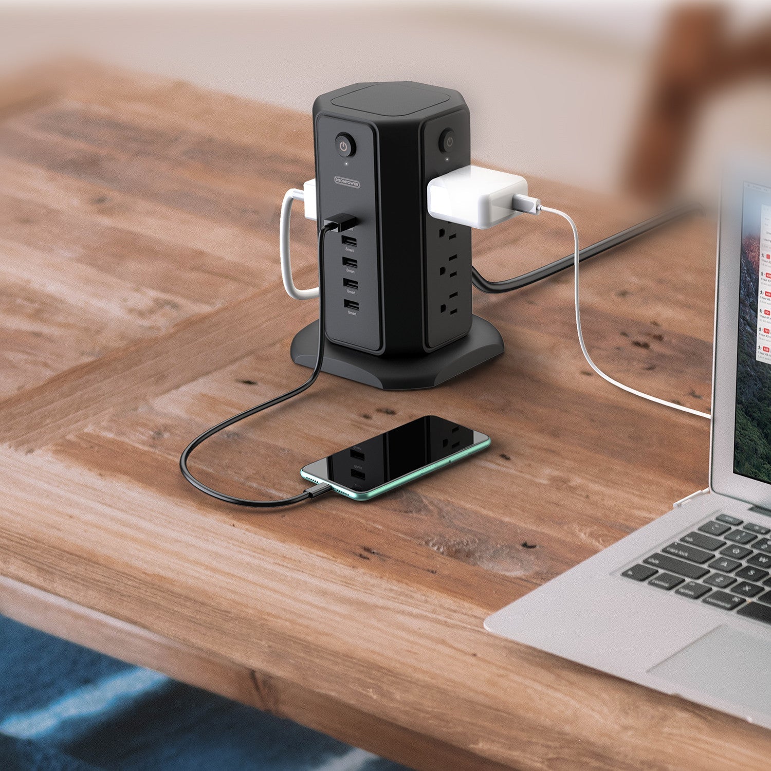 PowerNest 1080J Surge Protector Power Strip Tower 8 Outlets 5 USB