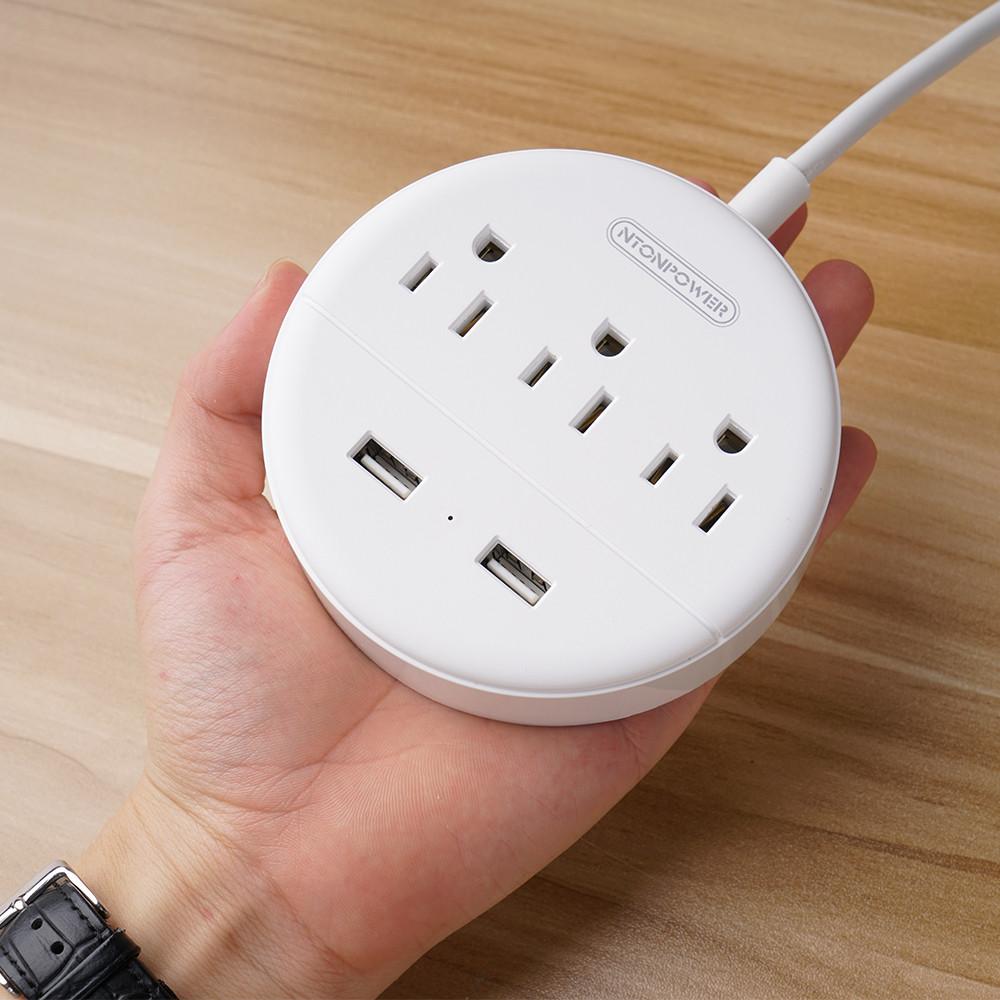 PowerNest Dot Power Strip 3 Outlets 2 USB Small & Travel