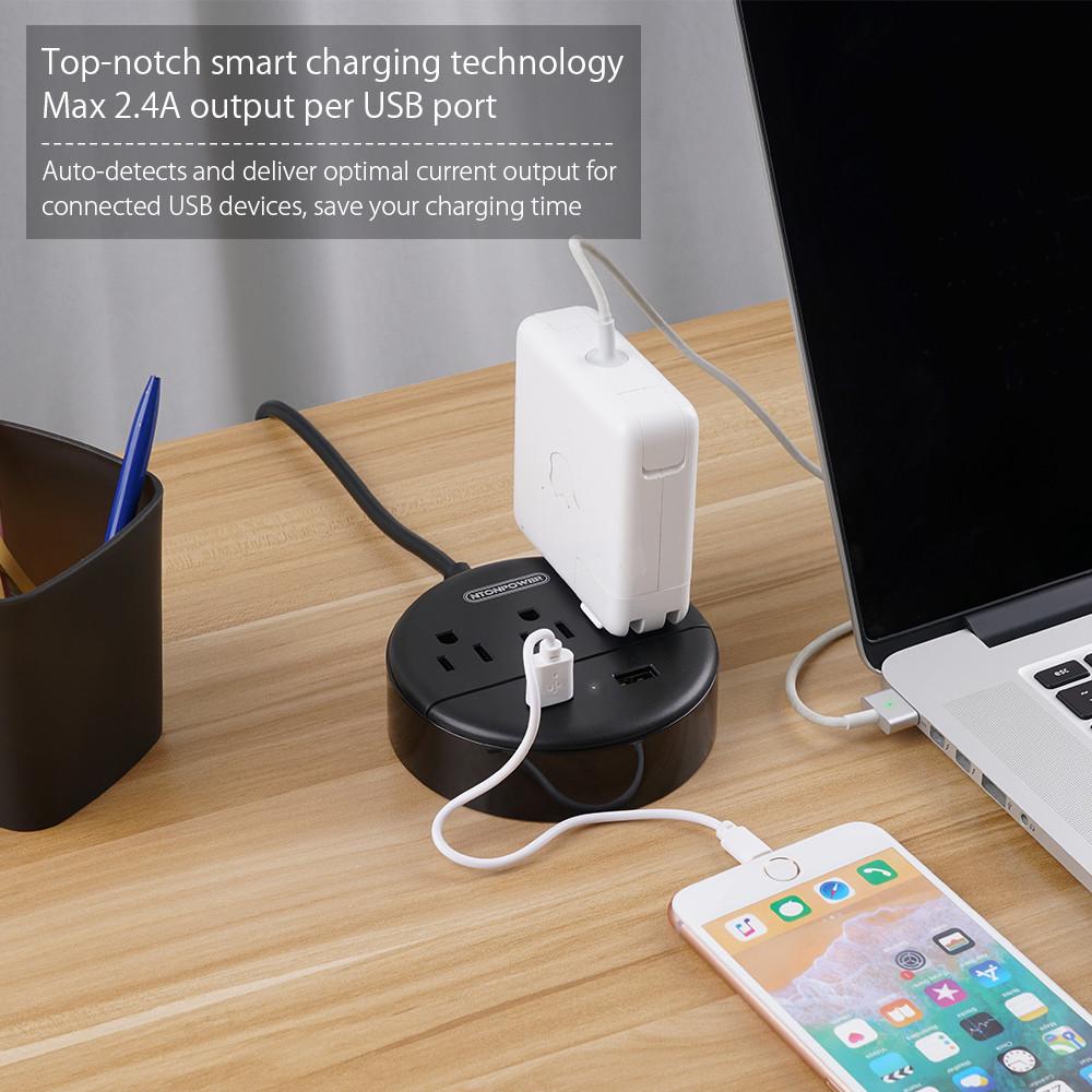 PowerNest Dot Power Strip 3 Outlets 2 USB Small & Travel